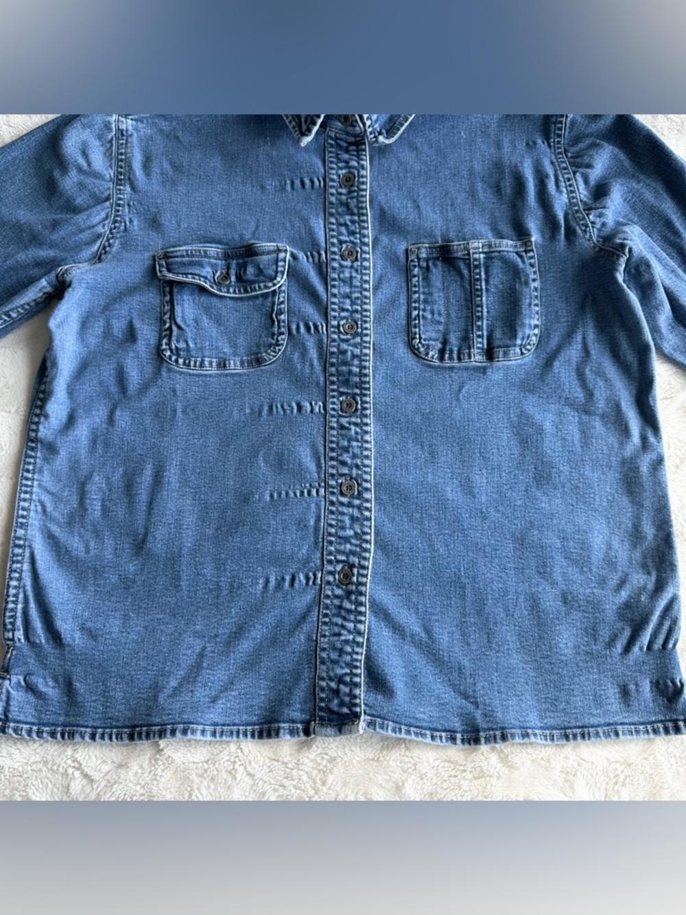 Vintage St Johns Bay Denim Shirt Womens Medium Blue 3/4 Sleeves Western Cowgirl - Picture 5 of 9